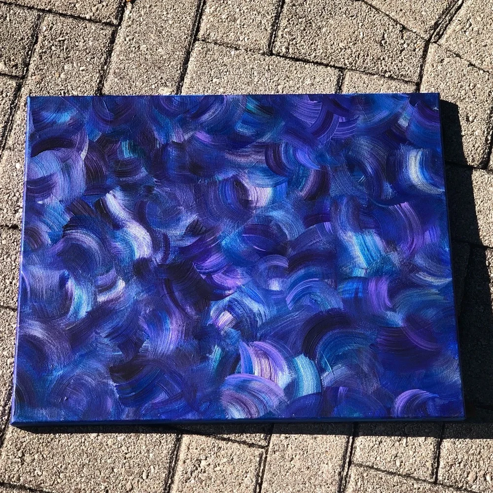 HANDCRAFTED BLUE, PURPLE, SILVER ABSTRACT WAVY ART
